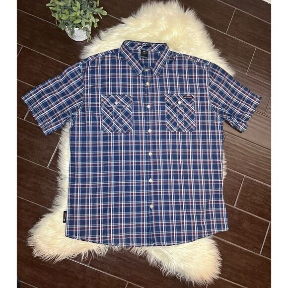 Enyce red/blue plaid casual button down short sleeved shirt sz 5X - Picture 1 of 5
